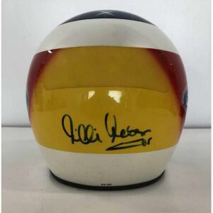 Helmet with autographs of riders Michael Schumacher and Willy Weber, white marble
